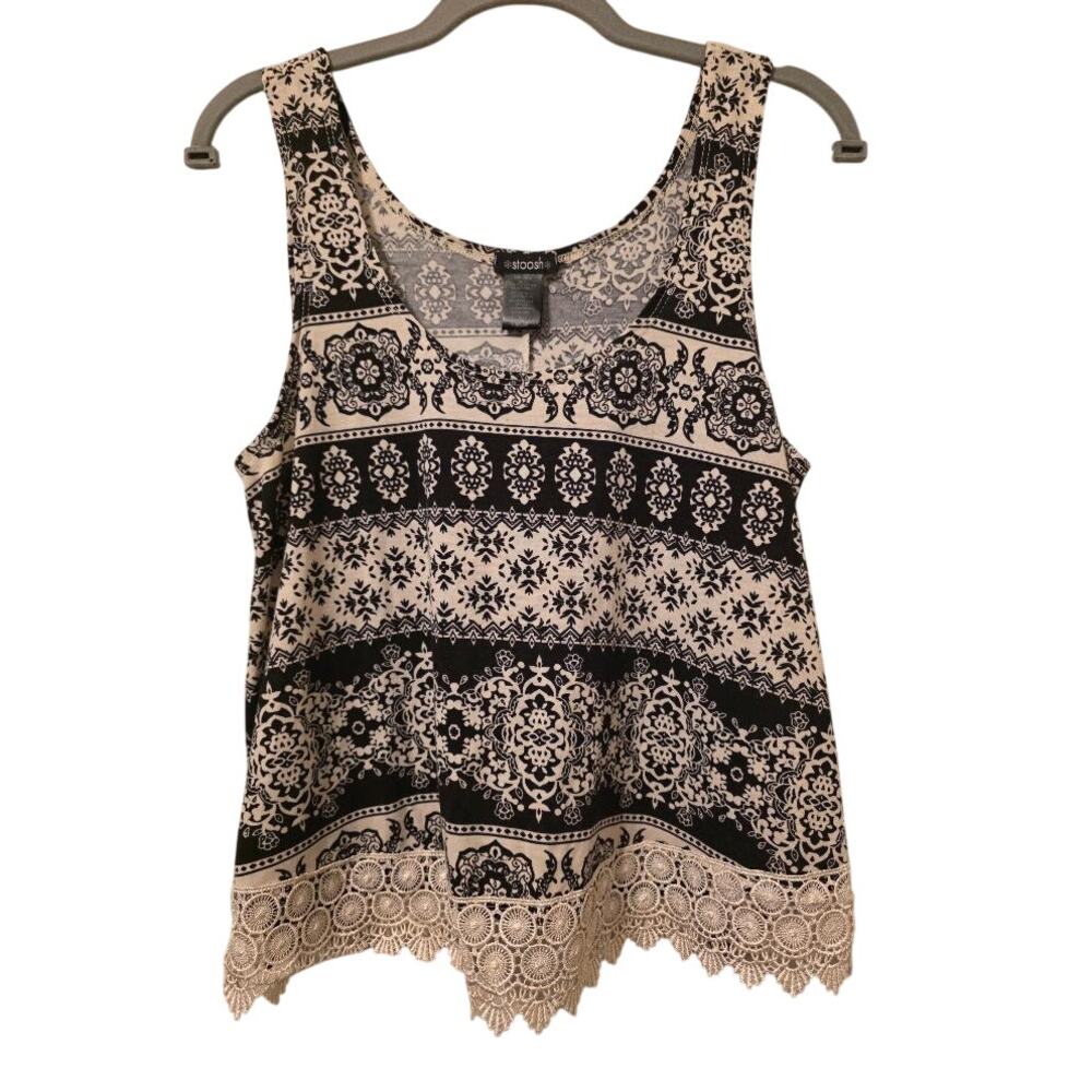 Stoosh Black Ivory Boho Lace Trim Tank Top Women’s L Festival Coastal Cowgirl